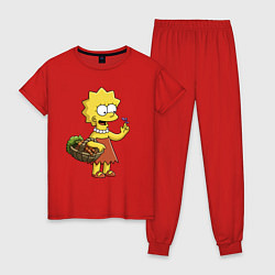 Пижама хлопковая женская Lisa Simpson с гусеницей на даче, цвет: красный