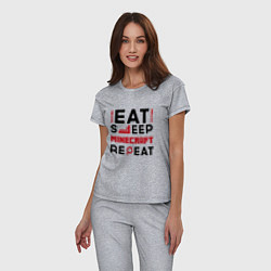 Пижама хлопковая женская Надпись: eat sleep Minecraft repeat, цвет: меланж — фото 2