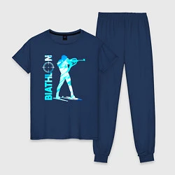 Пижама хлопковая женская Биатлон спортсмен, цвет: тёмно-синий