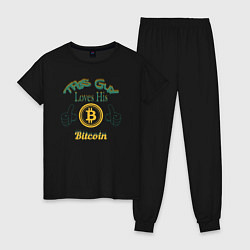 Пижама хлопковая женская Loves His Bitcoin, цвет: черный