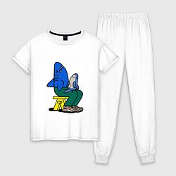 Пижама хлопковая женская Акула сидит на стуле, цвет: белый