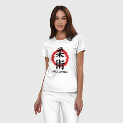 Пижама хлопковая женская Jiu jitsu red splashes logo, цвет: белый — фото 2