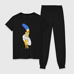 Пижама хлопковая женская Мардж Симпсон в позе Мэрилин Монро, цвет: черный