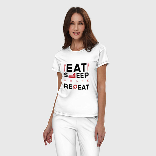 Женская пижама Надпись: eat sleep Quake repeat / Белый – фото 3