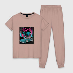 Пижама хлопковая женская Honda NSX Night City, цвет: пыльно-розовый