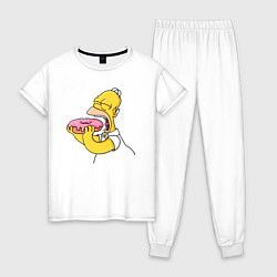 Пижама хлопковая женская Гомер Симпсон нацелился на пончик, цвет: белый