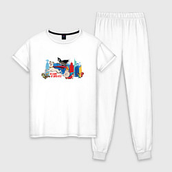 Пижама хлопковая женская Вся команда DC Лига Суперпитомцы, цвет: белый
