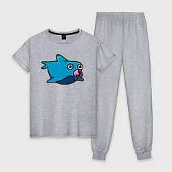 Пижама хлопковая женская Маленькая акула, цвет: меланж