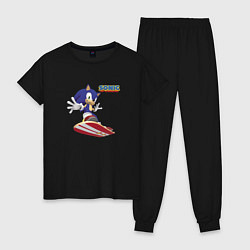 Пижама хлопковая женская Sonic - hedgehog - skateboarding, цвет: черный