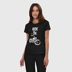 Пижама хлопковая женская Ride or Die винтаж, цвет: черный — фото 2