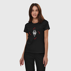 Пижама хлопковая женская Символ Skyrim в красном ромбе, цвет: черный — фото 2
