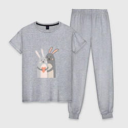 Пижама хлопковая женская Rabbits Love, цвет: меланж