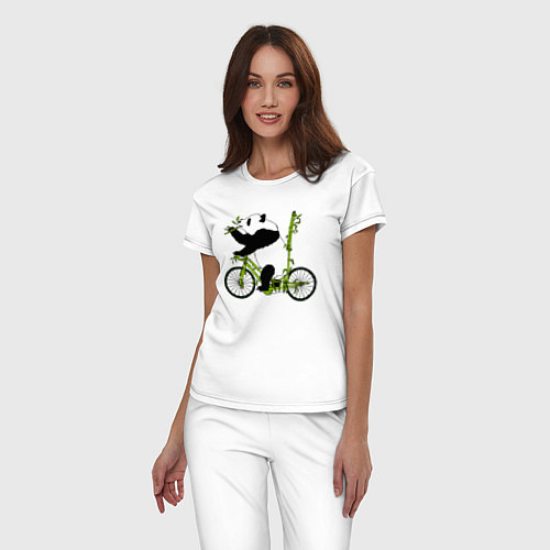 Женская пижама Панда на велосипеде с бамбуком / Белый – фото 3