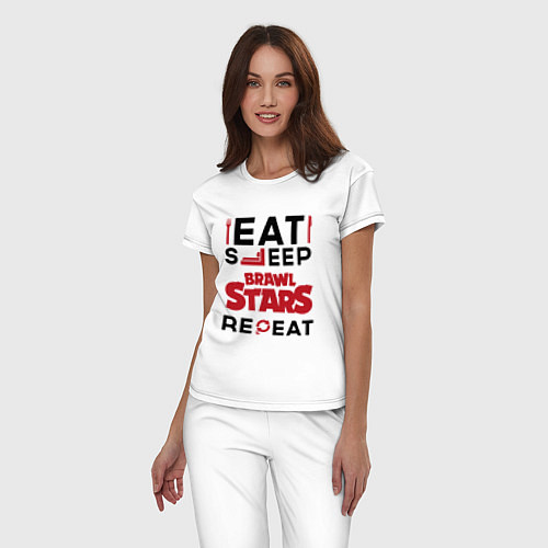 Женская пижама Надпись: eat sleep Brawl Stars repeat / Белый – фото 3
