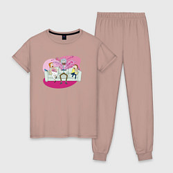 Пижама хлопковая женская Summer, Rick, Morty and monster, цвет: пыльно-розовый