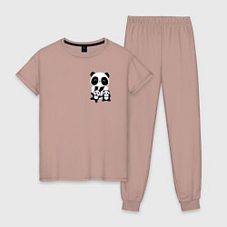 Пижама хлопковая женская Панда с малышами в кармане, цвет: пыльно-розовый
