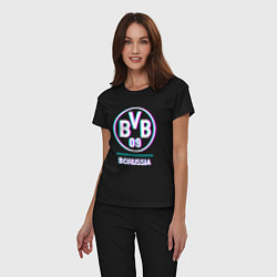 Пижама хлопковая женская Borussia FC в стиле glitch, цвет: черный — фото 2