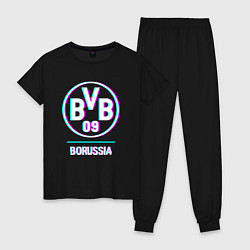 Пижама хлопковая женская Borussia FC в стиле glitch, цвет: черный