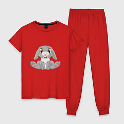 Пижама хлопковая женская Кролик - Улыбашка, цвет: красный