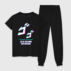 Пижама хлопковая женская Символ JoJo Bizarre Adventure в стиле glitch, цвет: черный