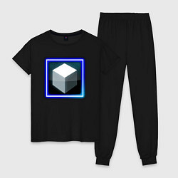 Пижама хлопковая женская Белый геометрический куб с сиянием, цвет: черный