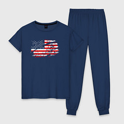 Пижама хлопковая женская Флаг США с хоккеистом, цвет: тёмно-синий
