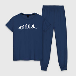 Пижама хлопковая женская Эволюция в хоккей, цвет: тёмно-синий