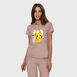 Пижама хлопковая женская Funko pop Pikachu, цвет: пыльно-розовый — фото 2