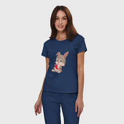 Пижама хлопковая женская Читающий кролик, цвет: тёмно-синий — фото 2