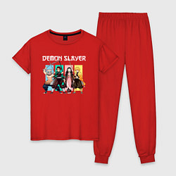Пижама хлопковая женская Истребители демонов, цвет: красный