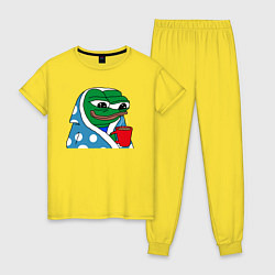 Пижама хлопковая женская Frog Pepe мем, цвет: желтый
