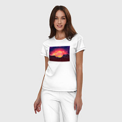 Пижама хлопковая женская 3D неоновые горы на закате, цвет: белый — фото 2