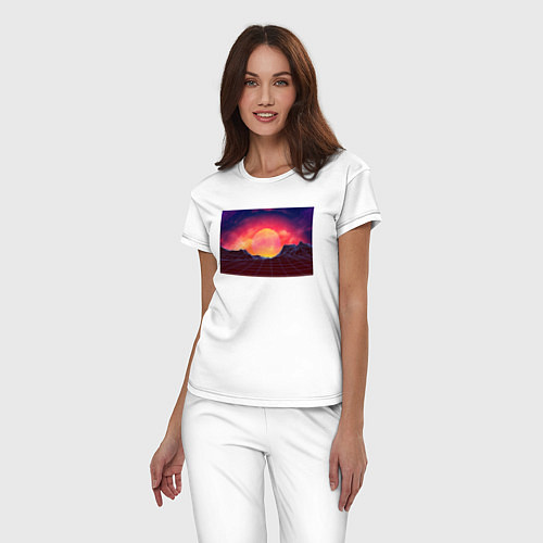Женская пижама 3D неоновые горы на закате / Белый – фото 3