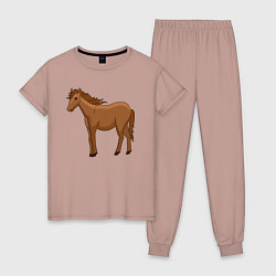 Пижама хлопковая женская Милая лошадка, цвет: пыльно-розовый