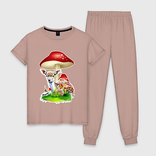 Женская пижама Олень под мухомором / Пыльно-розовый – фото 1