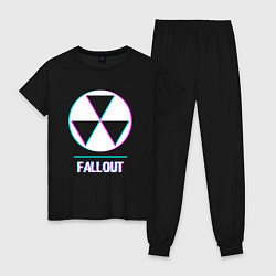Пижама хлопковая женская Fallout в стиле glitch и баги графики, цвет: черный