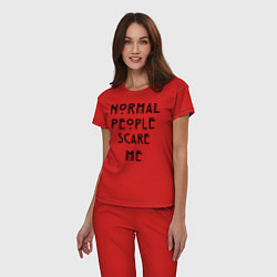Пижама хлопковая женская Normal people scare me, цвет: красный — фото 2
