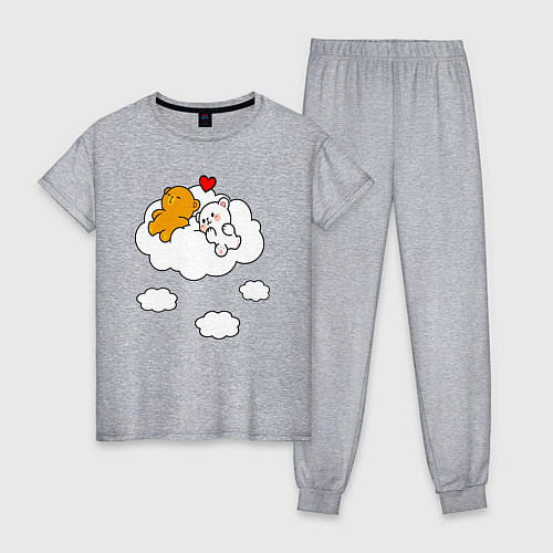 Женская пижама Влюбленные медвежата на облаке / Меланж – фото 1