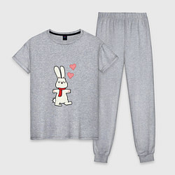 Пижама хлопковая женская Кролик с сердечками, цвет: меланж