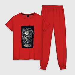Пижама хлопковая женская Объемный космонавт, цвет: красный