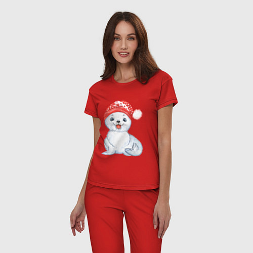 Женская пижама Новогодний тюлень / Красный – фото 3