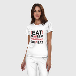 Пижама хлопковая женская Надпись: eat sleep Warframe repeat, цвет: белый — фото 2