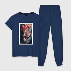 Пижама хлопковая женская Chainsaw Man Человек-бензопила Аниме, цвет: тёмно-синий