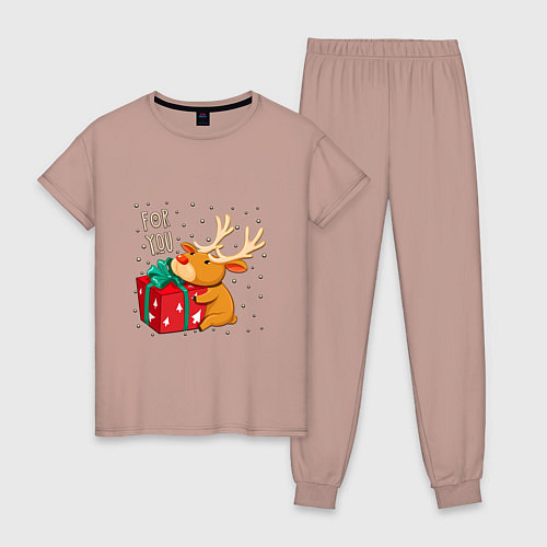 Женская пижама Олень с подарком для тебя / Пыльно-розовый – фото 1