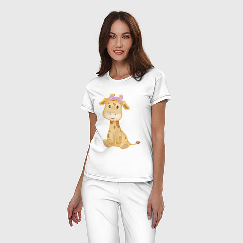 Женская пижама Милый жирафик с бантиком / Белый – фото 3
