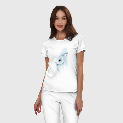 Женская пижама Акварельный кролик с потёками краски / Белый – фото 3