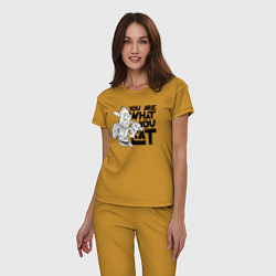 Пижама хлопковая женская Ты то , что ешь, цвет: горчичный — фото 2