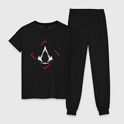 Пижама хлопковая женская Символ Assassins Creed в красном ромбе, цвет: черный