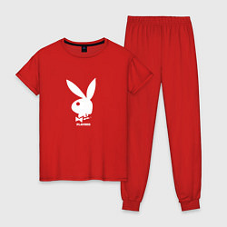Пижама хлопковая женская Черный кролик с надписью play2023, цвет: красный