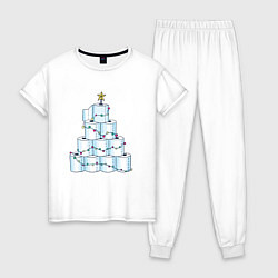 Пижама хлопковая женская Новогодняя елка из туалетной бумаги, цвет: белый